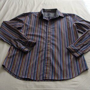 BUGATCHI UOMO Purple STRIPED Long Sleeve SHAPED Fit BUTTON Down Sz LARGE (Men's)